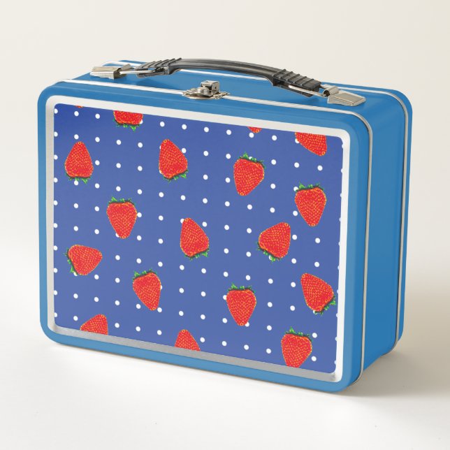 Strawberry Pattern with dots Metal Lunch Box (Front)