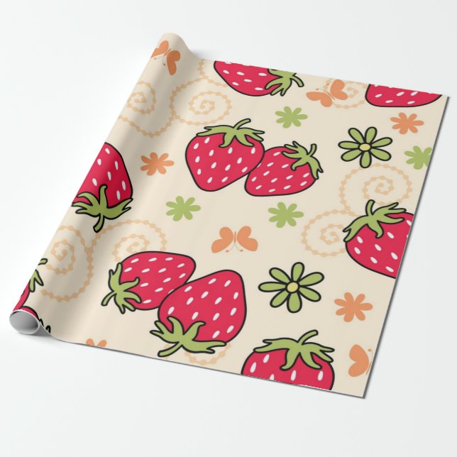 Strawberry pattern wrapping paper (Unrolled)