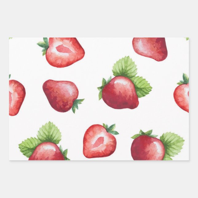 Strawberry pattern wrapping paper sheets (Front)