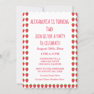 Strawberry Patterns Party Custom Age 2nd Birthday Invitation