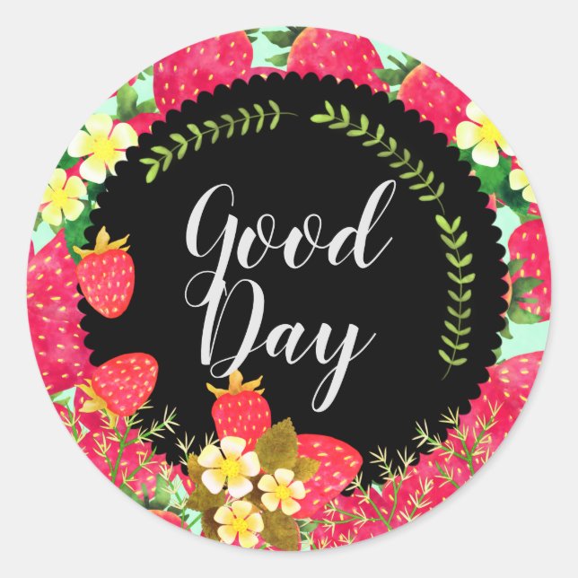 Strawberry. Personalized. Black. Classic Round Sticker (Front)