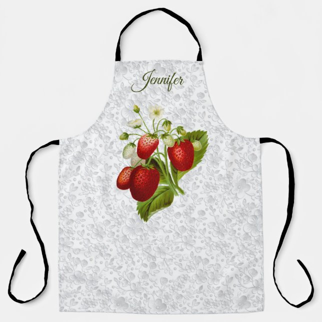 Strawberry Personalized Lace Look Kitchen Apron (Front)