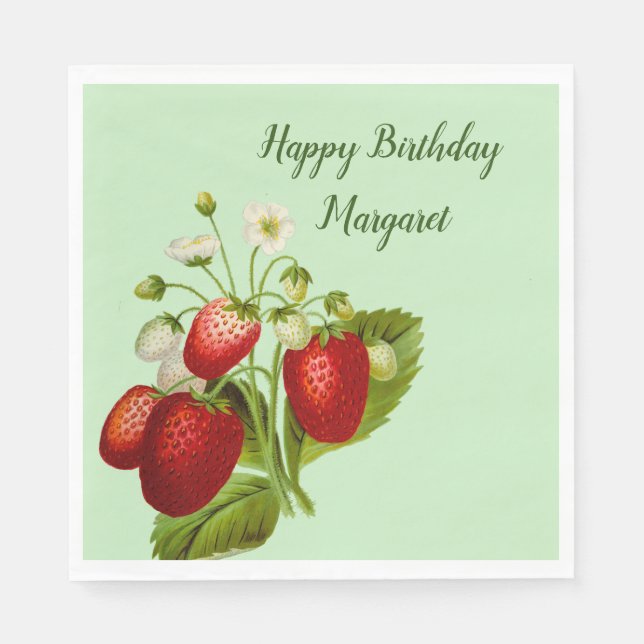 Strawberry Personalized Paper Napkins Party Goods (Front)