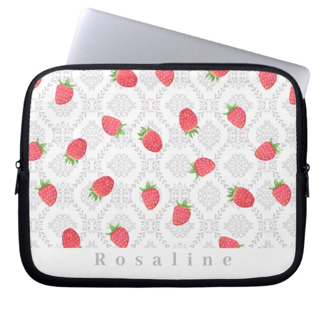 Strawberry Personalized White Electronics Bag (Front)