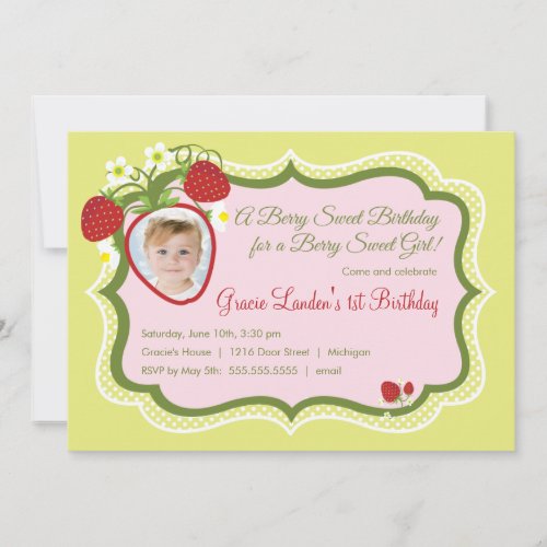 Strawberry |  Photo Birthday Invitation