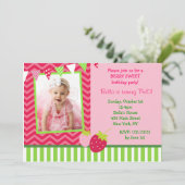 Strawberry Photo Birthday Party Invitations (Standing Front)