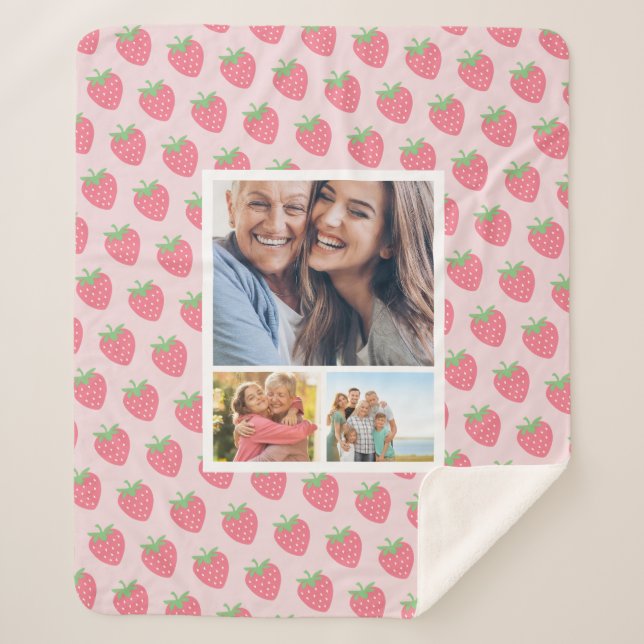 Strawberry Photo Collage  Sherpa Blanket (Front)