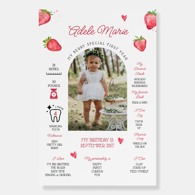 Strawberry Photo First Birthday Milestone Foam Board (Front)