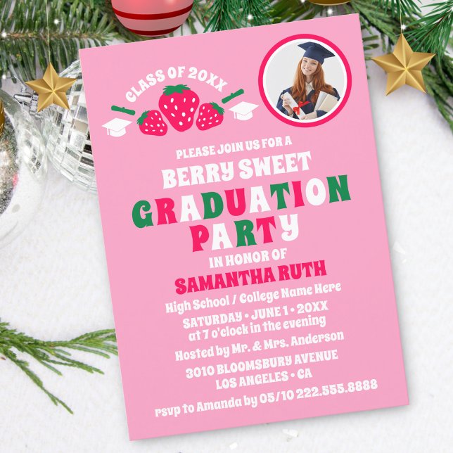 Strawberry Photo Graduation Party Invitations (Creator Uploaded)