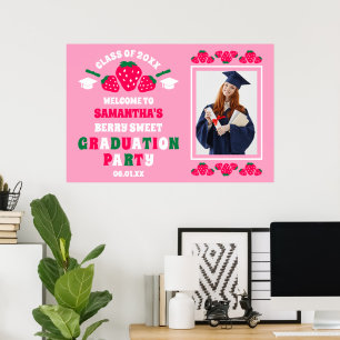 Strawberry Photo Graduation Party Welcome Poster