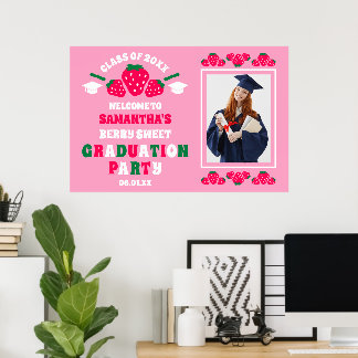 Strawberry Photo Graduation Party Welcome Poster