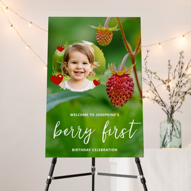 Strawberry Photo Kids Berry First Birthday Welcome Foam Board (In Situ (Stand))