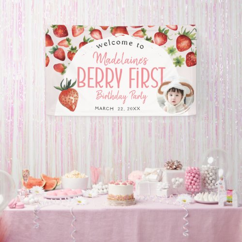 Strawberry Photo Welcome Berry First Birthday   Banner