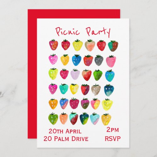 Strawberry picnic garden party celebration invitation