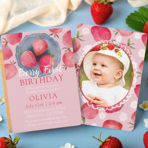 Strawberry Pink 1st Birthday Watercolor 