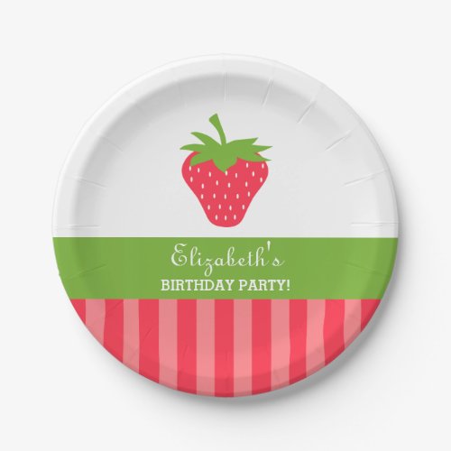 Strawberry Pink and Green Birthday Paper Plates