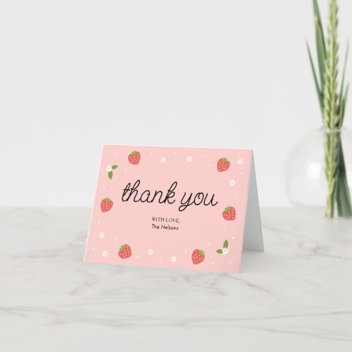 Strawberry Pink and Red Thank You Card