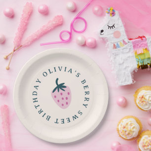 Strawberry pink baby birthday party  paper plates