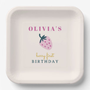 Strawberry pink baby birthday party paper plates