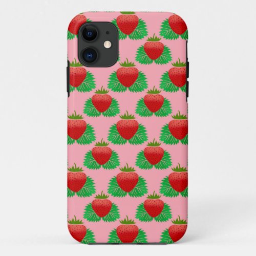 Strawberry _ pink background iPhone 11 case