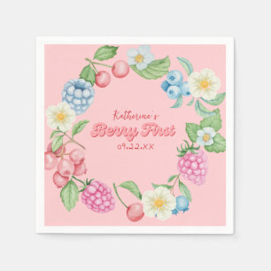 Strawberry Pink Berry First 1st Birthday  Napkins