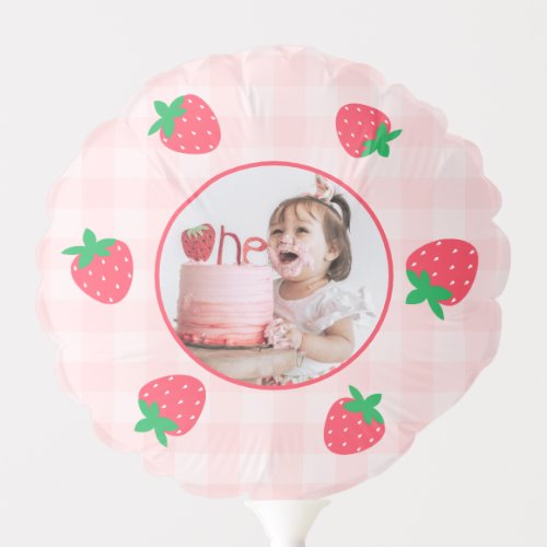 Strawberry Pink Berry First Baby Birthday Photo Balloon