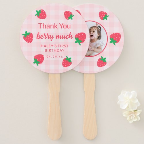 Strawberry Pink Berry First Baby Birthday Photo Hand Fan