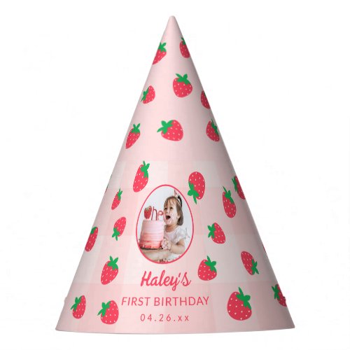Strawberry Pink Berry First Baby Birthday Photo Party Hat