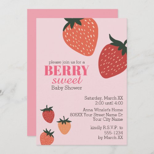 Strawberry Pink Berry Sweet Baby Shower Invitation