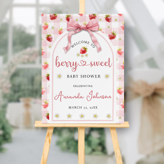 Strawberry Pink Berry Sweet Baby Shower Welcome Foam Board