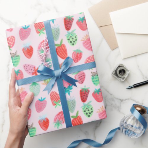 Strawberry Pink Berry Sweet pattern Wrapping Paper