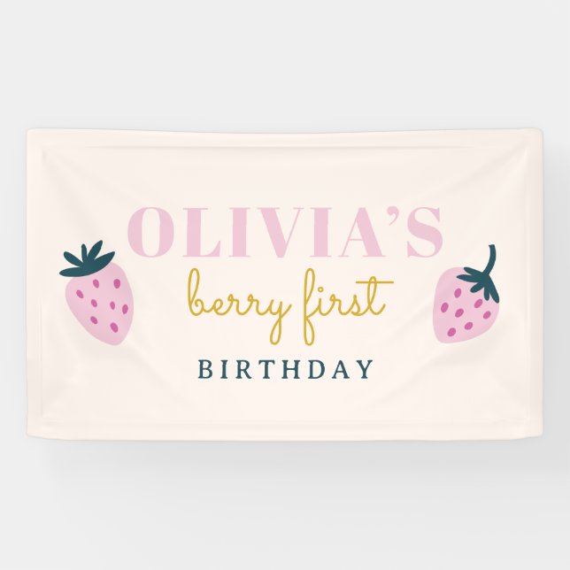 Strawberry pink birthday party Banner (Horizontal)