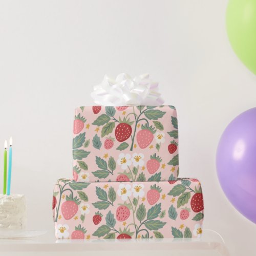 Strawberry Pink Botanical Wrapping Paper