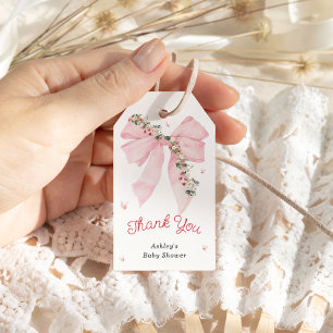 Strawberry Pink Bow Baby Shower Thank You Gift Tags