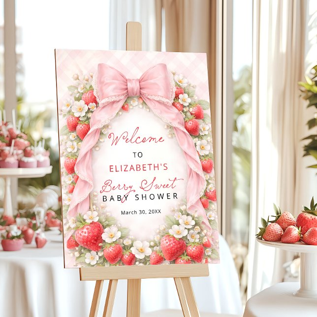 Strawberry Pink Bow Baby Shower Welcome  Foam Board (Creator Uploaded)