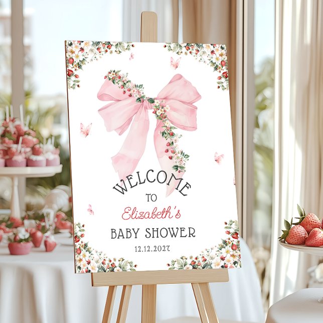 Strawberry Pink Bow Baby Shower Welcome  Foam Board (Creator Uploaded)