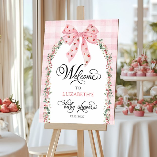 Strawberry Pink Bow Baby Shower Welcome  Foam Board (Creator Uploaded)