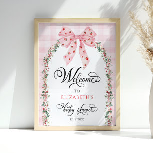 Strawberry Pink Bow Baby Shower Welcome Poster