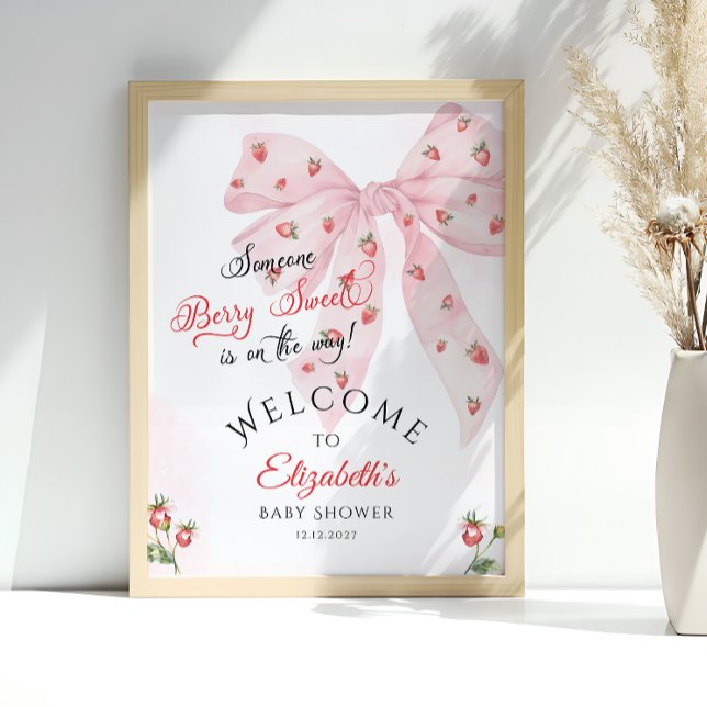Strawberry Pink Bow Baby Shower Welcome  Poster (Creator Uploaded)