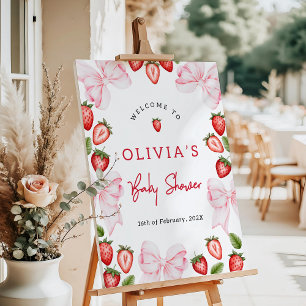 Strawberry Pink Bow Baby Shower Welcome Sign Templ