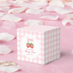 Strawberry Pink Bow Girl 1st Birthday Favor Boxes