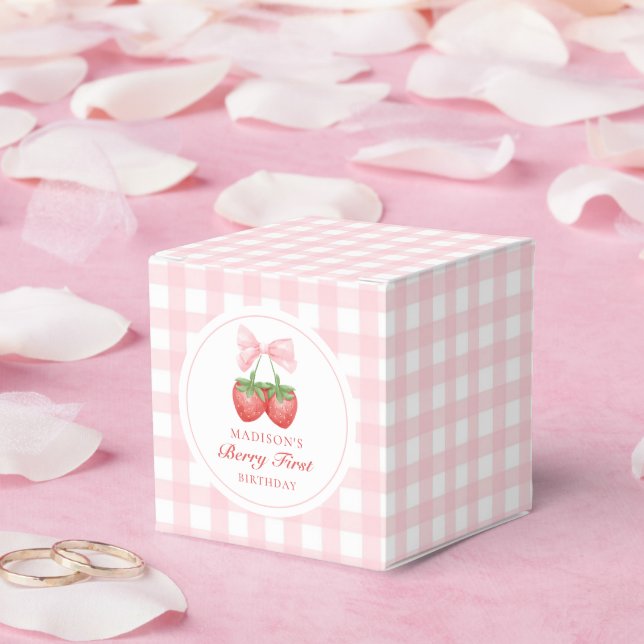 Strawberry Pink Bow Girl 1st Birthday Favor Boxes (Wedding)