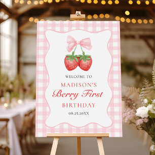 Strawberry Pink Bow Girl 1st Birthday Foam Board