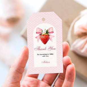Strawberry Pink Coquette Baby Shower Thank You Gift Tags