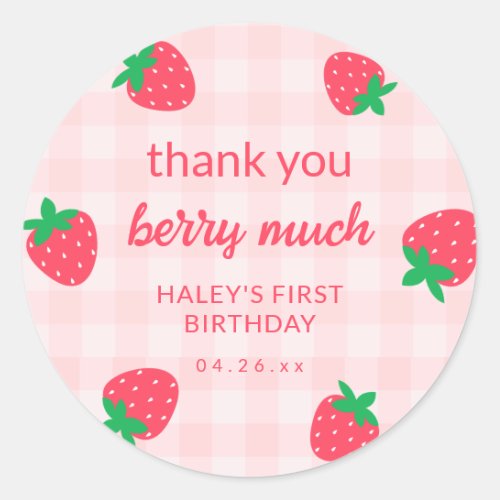 Strawberry Pink Cute Berry First 1st Baby Birthday Classic Round Sticker