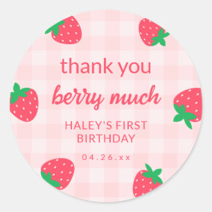 Strawberry Pink Cute Berry First 1st Baby Birthday Classic Round Sticker