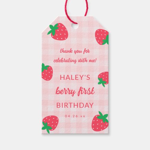 Strawberry Pink Cute Berry First 1st Baby Birthday Gift Tags