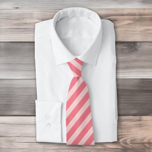 Strawberry pink diagonal stripes pattern neck tie