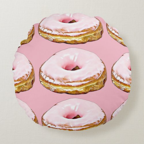 Strawberry Pink Donut Sprinkles Round Pillow