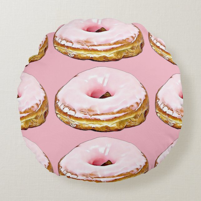 Strawberry Pink Donut Sprinkles Round Pillow (Front)
